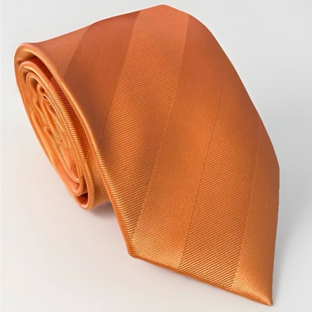 Lucio Lamberti Handmade Repp Tie Shadow Stripe Orange Apricot Wedding Necktie